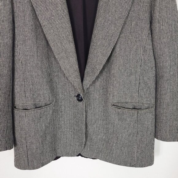 Vintage Black & White Velvet Collar Wool Blend Single Button Blazer Made in USA - Picture 2 of 9